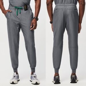 Figs Men’s M Tansen Graphite Gray Jogger Scrub Pants Green Drawstring